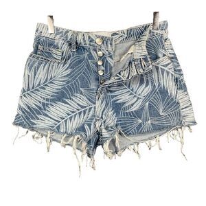 Current Elliott Shorts Womens‎ 29 Blue Denim Cut Off Wily Palm Leaf Button Fly